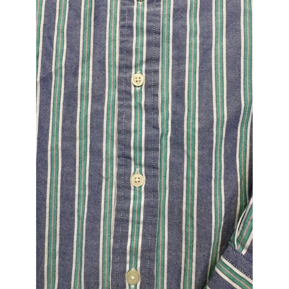Polo Ralph Lauren Mens LT Blue Green Striped Oxford Button Down Shirt LS